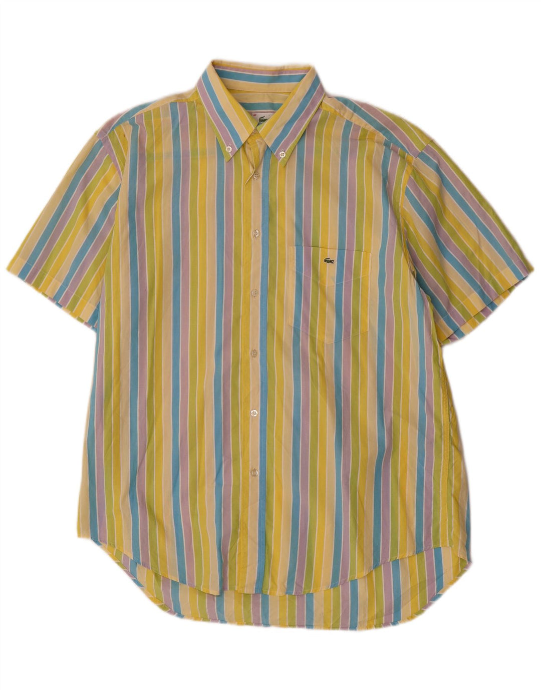 LACOSTE kortærmet herreskjorte str. 42 Stor flerfarvet stribet bomuld