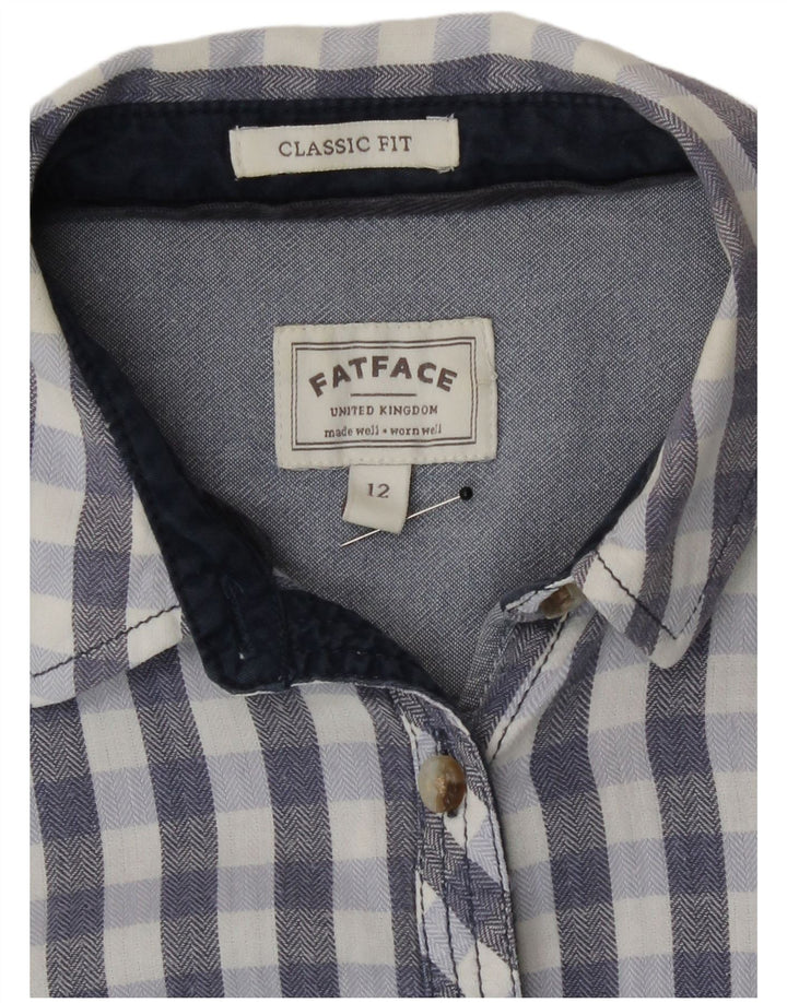 Fat Face Dame Classic Fit skjorte UK 12 Medium Blue Gingham Cotton
