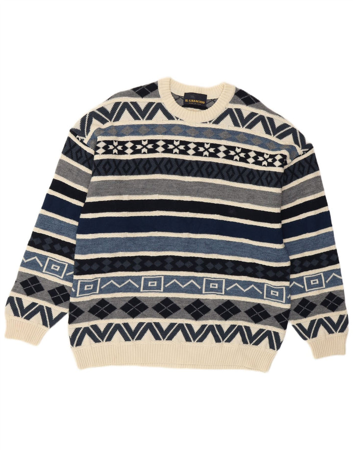Il Granchio Herre Crew Neck Jumper Sweater Stor Blå Geometrisk