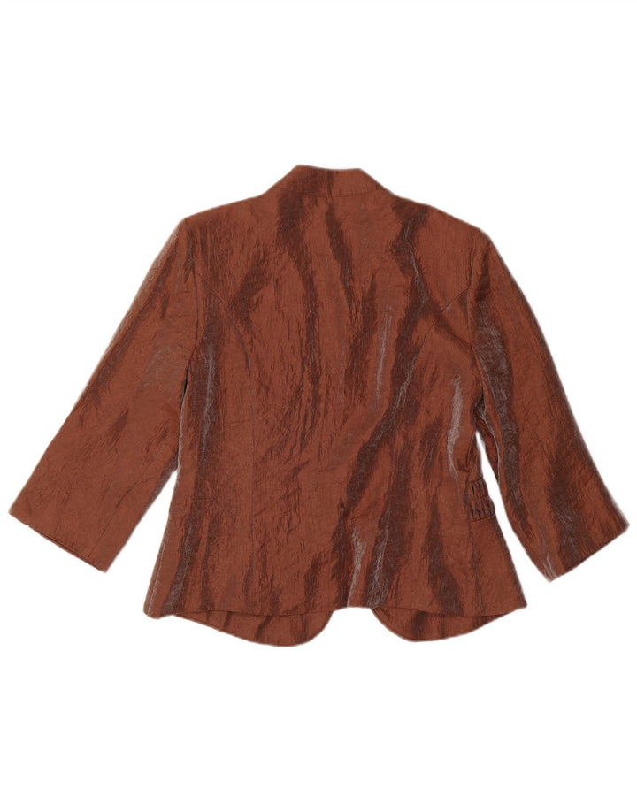 Vintage dame 3/4-ærmet blazerjakke UK 10 Small Brown Rayon