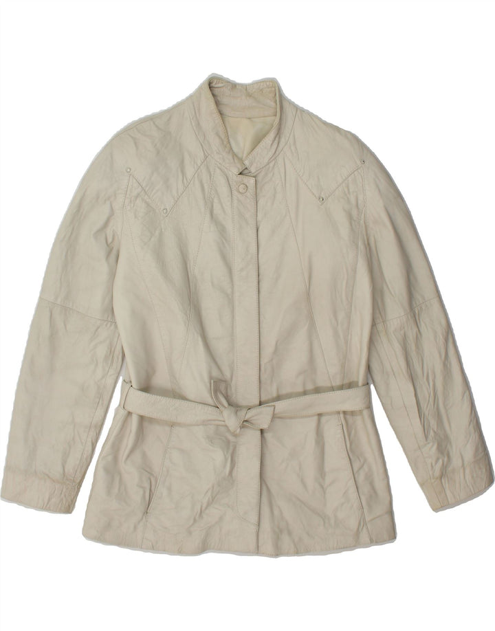 VINTAGE Womens Leather Jacket UK 14 Medium White Vintage Vintage and Second-Hand Vintage from Messina Hembry 