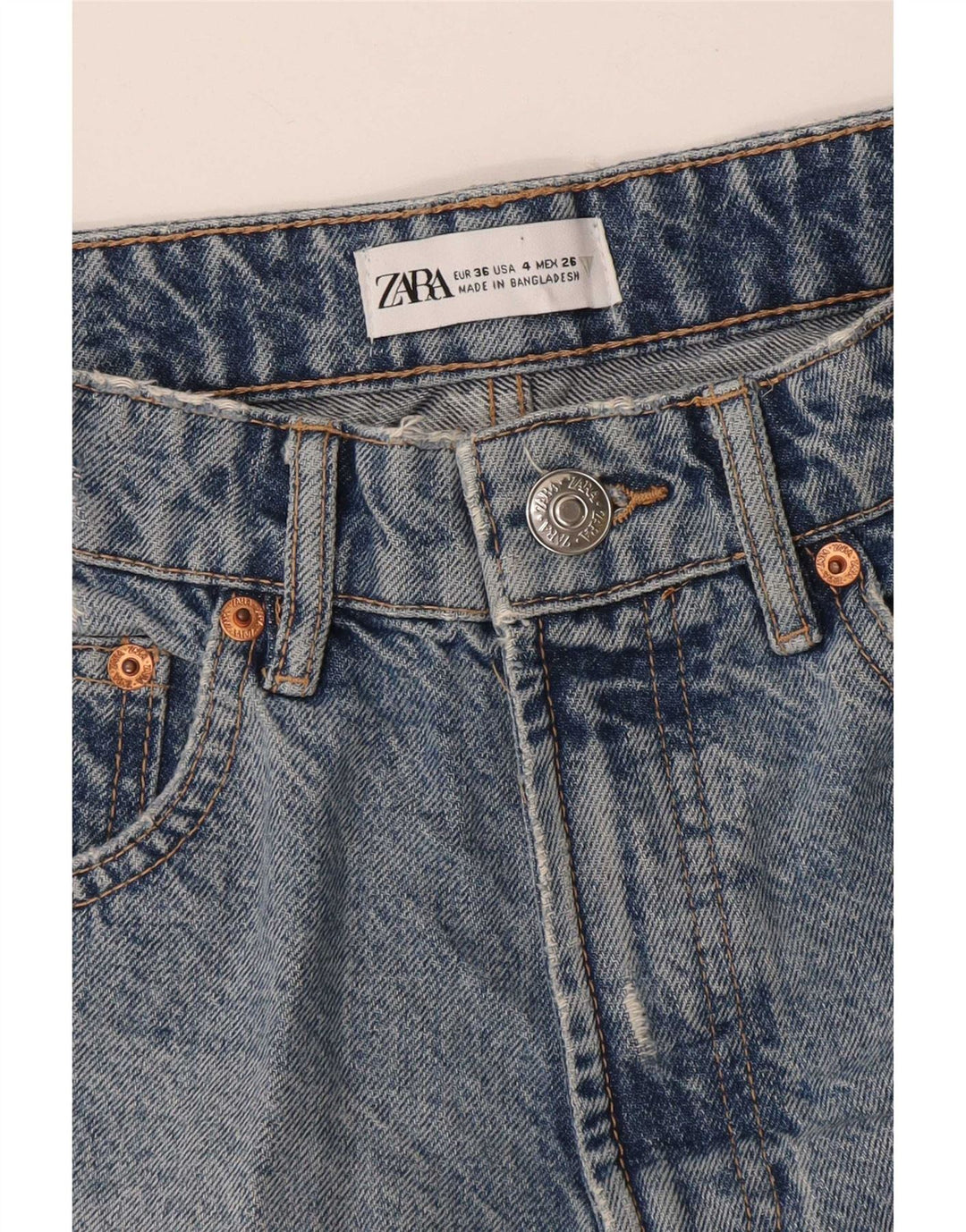 Zara Womens Distressed Denim Shorts EU 36 XS W26 Blå