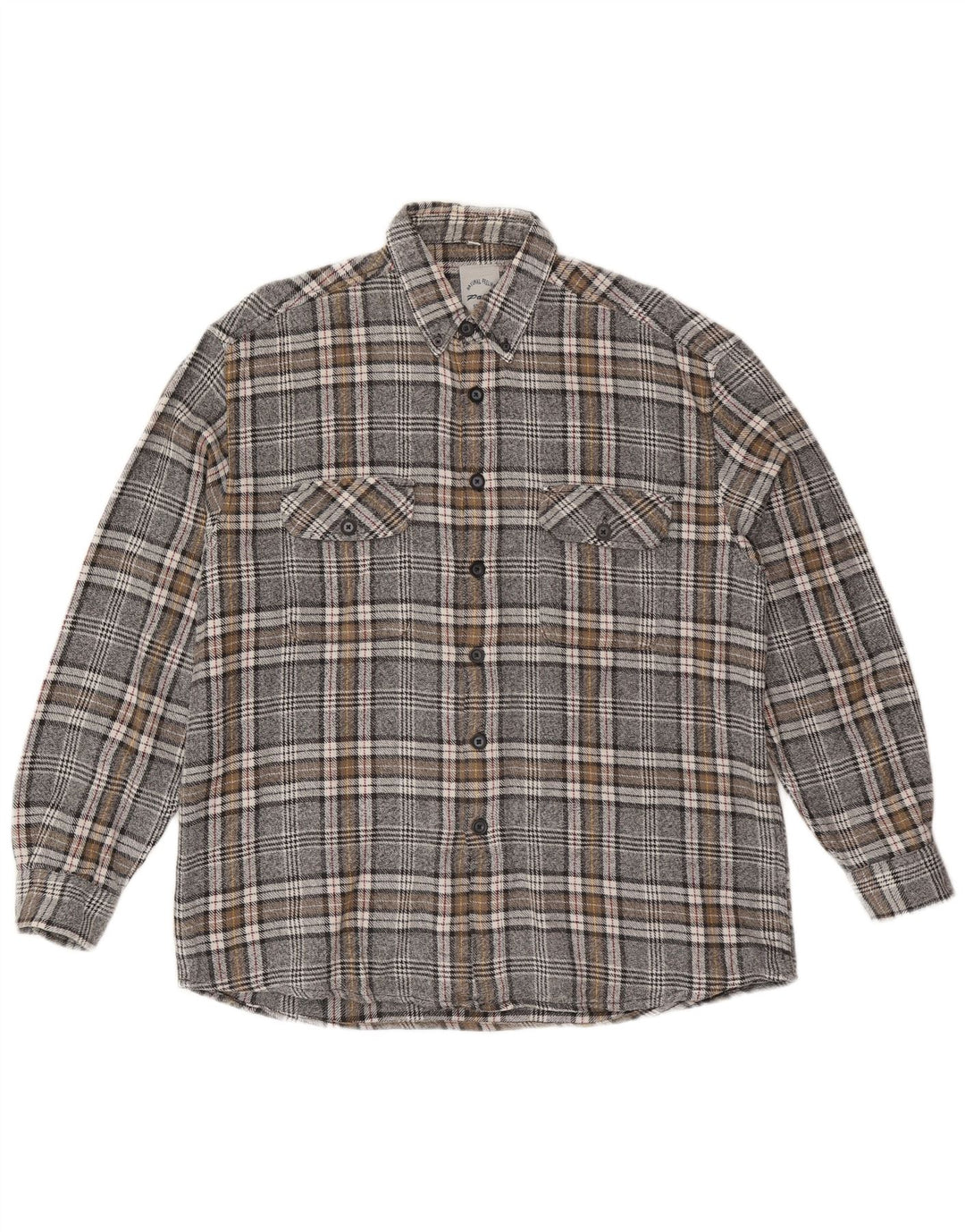 Vintage flannelskjorte til mænd størrelse 41/42 Stor grå ternet bomuld