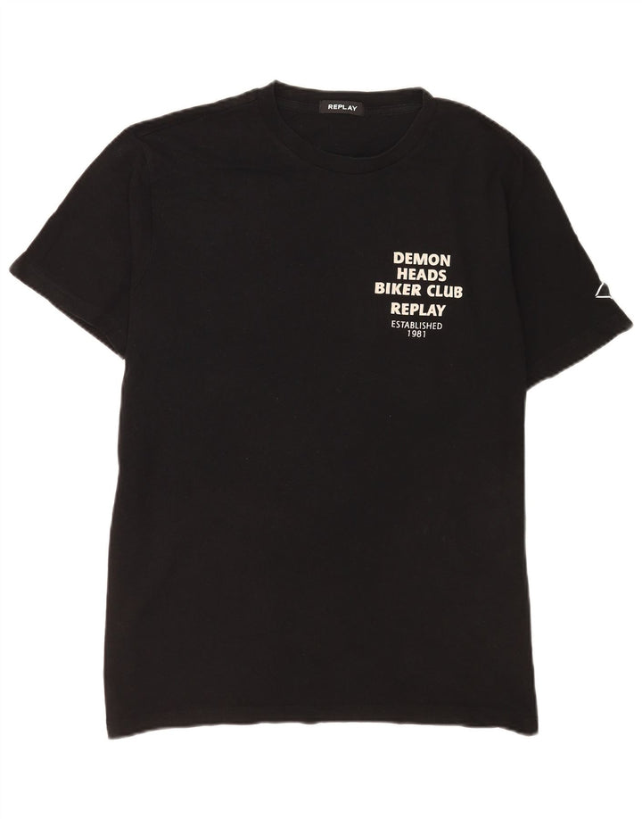 Replay Herre Grafisk T-Shirt Top XL Sort Bomuld