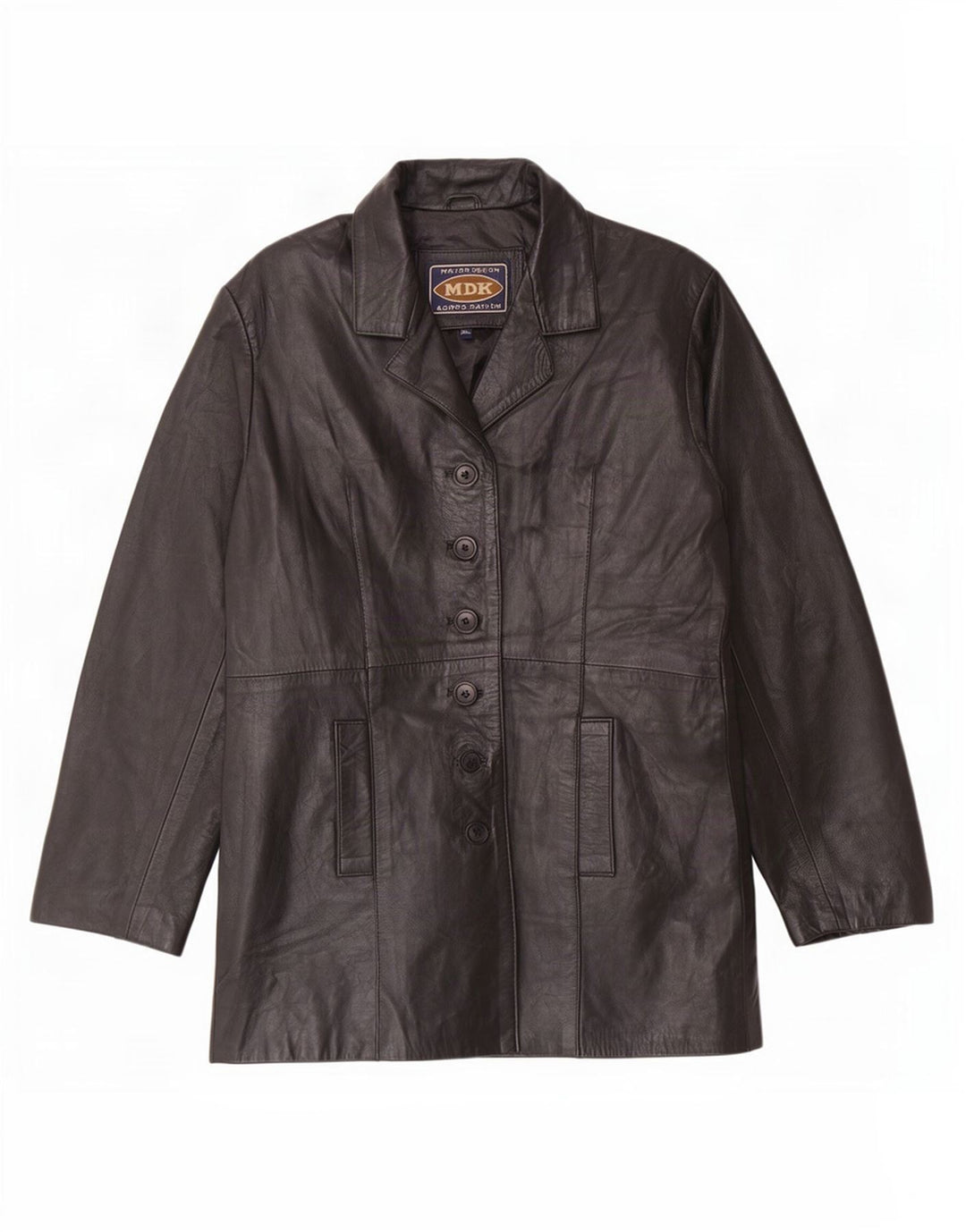 MDK Dame 6 Button Læder Blazer Jacket UK 18 XL Sort