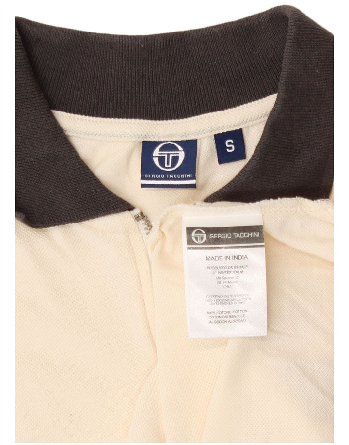 Sergio Tacchini Dame Polo Shirt UK 10 Small Off White Colourblock