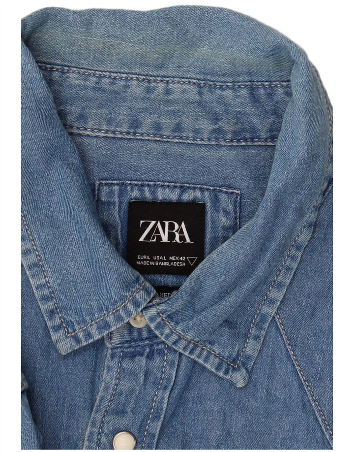 Zara Herre Denim Skjorte Stor Blå Bomuld