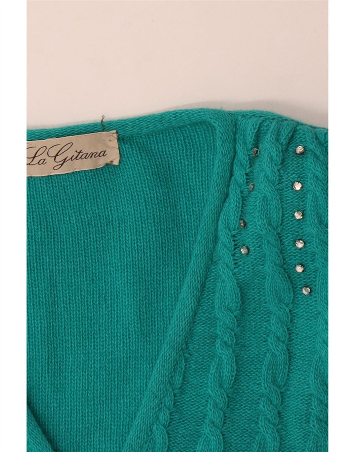 Vintage dame V-hals sweater UK 14 Stor blå uld