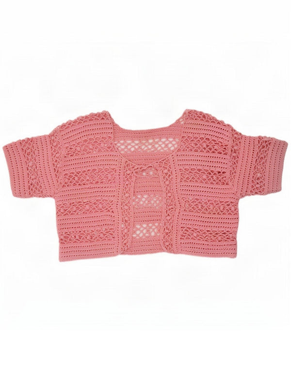 Vintage Womens Crochet Bolero Top UK 10 Small Pink