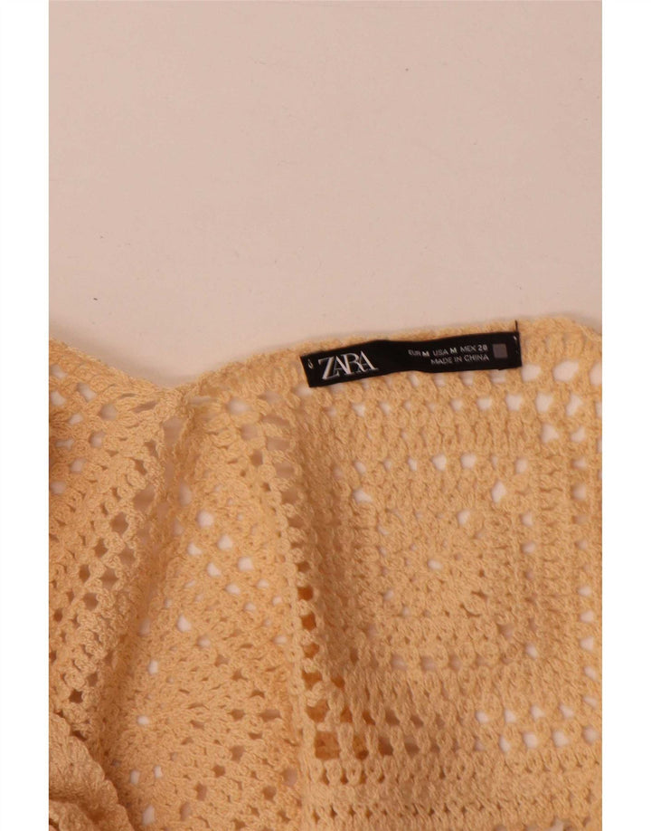 Zara Hæklet Crop Top UK 12 Medium Beige Bomuld
