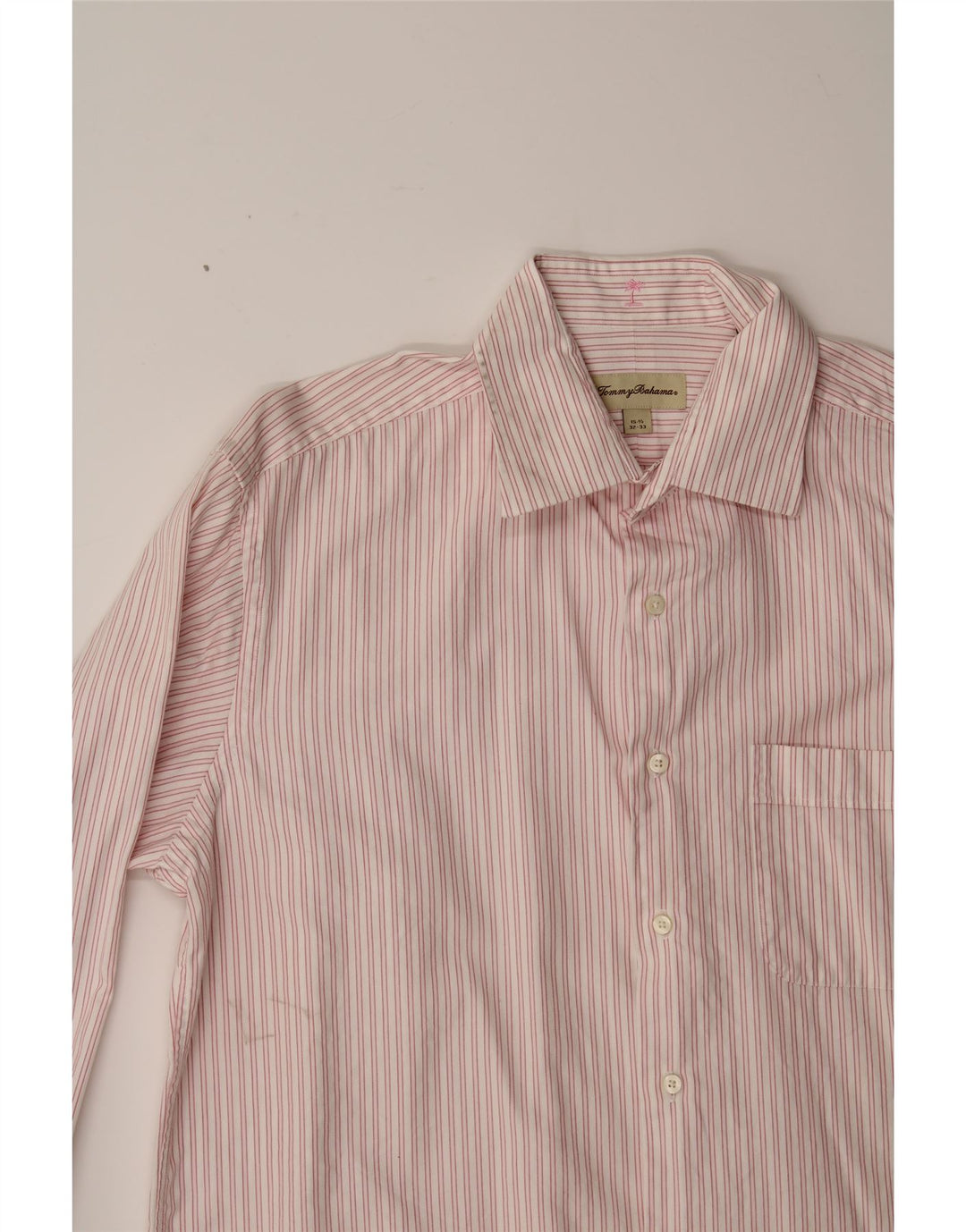 TOMMY BAHAMA Mens Shirt Size 15 1/2 Medium Pink Pinstripe Cotton Vintage Tommy Bahama and Second-Hand Tommy Bahama from Messina Hembry 