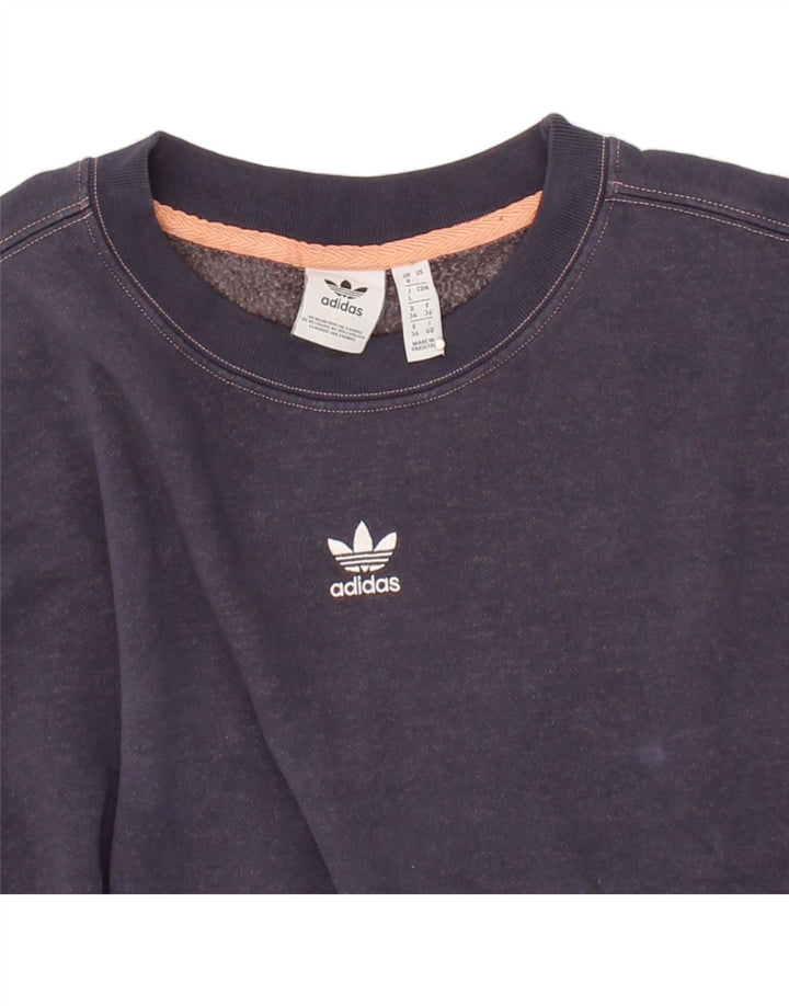 ADIDAS Womens Oversized Sweatshirt Jumper UK 8 Small Navy Blue Cotton Vintage Adidas and Second-Hand Adidas from Messina Hembry 