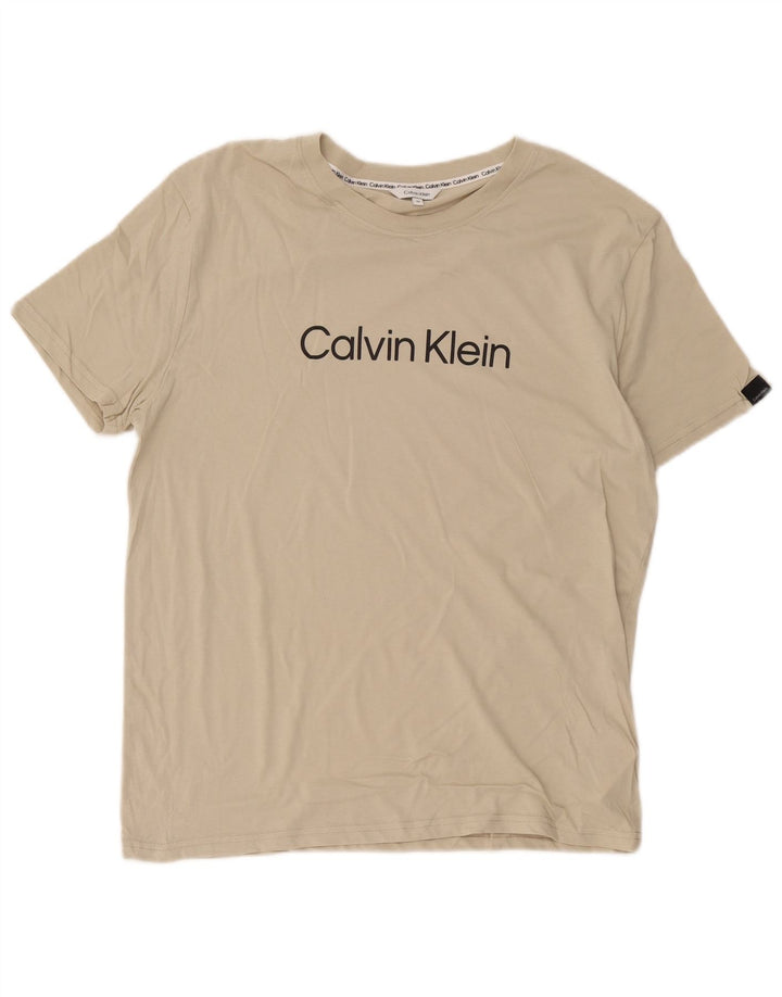 Calvin Klein Herre grafisk T-shirt Top Medium Beige Bomuld