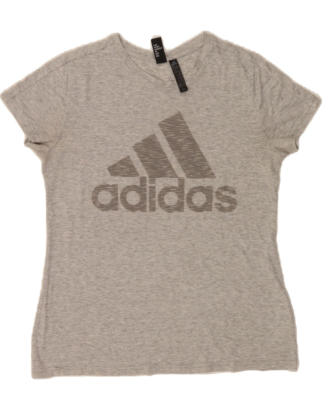 ADIDAS Womens Graphic T-Shirt Top UK 12/14 Medium Grey Flecked Polyester Vintage Adidas and Second-Hand Adidas from Messina Hembry 