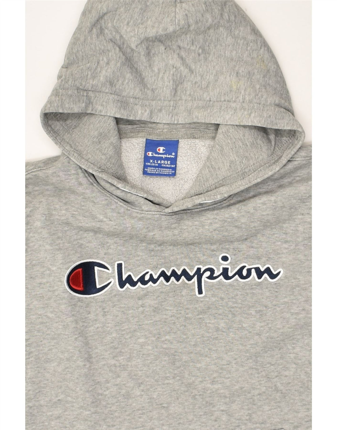 CHAMPION Boys Graphic Hoodie Jumper 13-14 Years XL Grey Cotton | Vintage Champion | Thrift | Second-Hand Champion | Used Clothing | Messina Hembry 