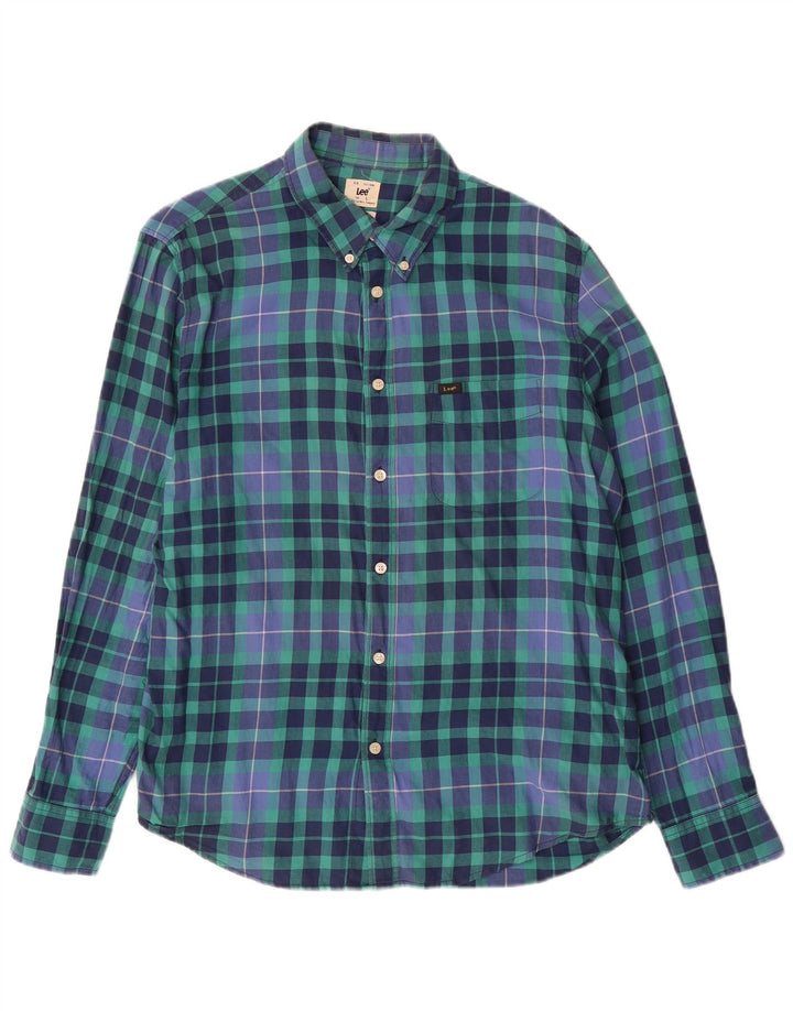 LEE Herre Regular Fit skjorte Stor blå ternet bomuld