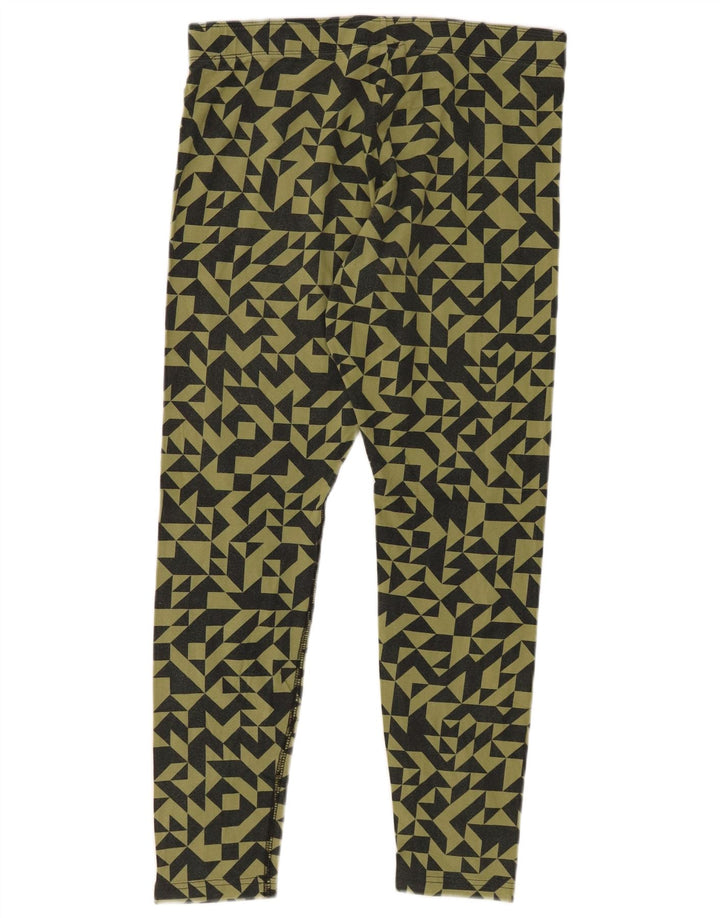 NIKE Dame Leggings UK 14 Stor Khaki Geometrisk Bomuld