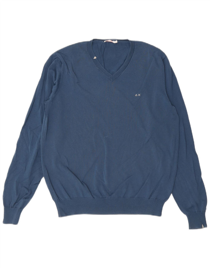 Sun68 Herre V-hals sweater Stor Blå Bomuld Classic