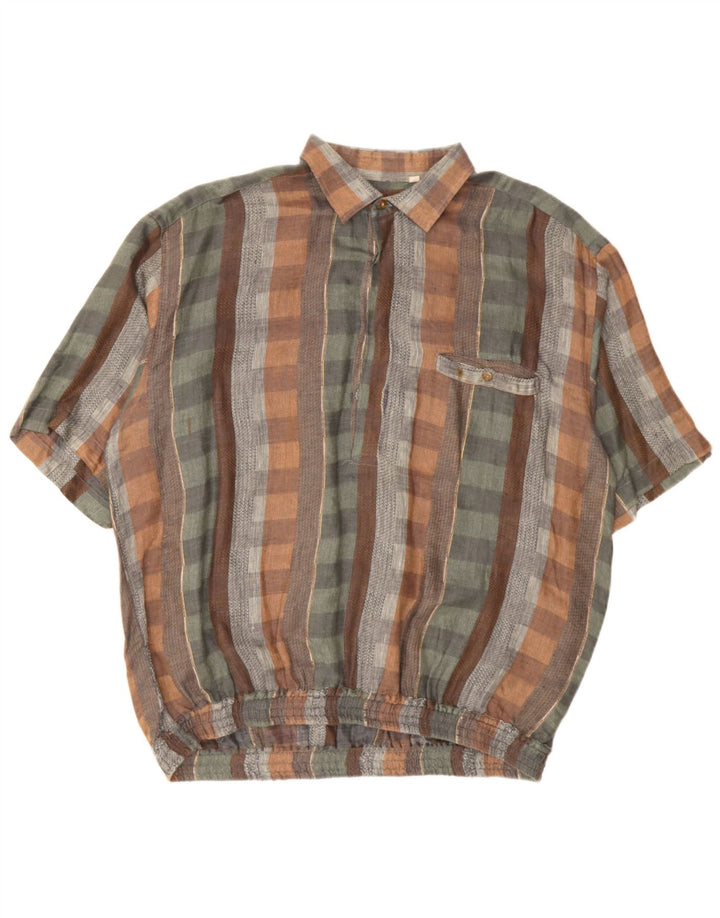 Vintage kortærmet herretrøje XL flerfarvet ternet linned