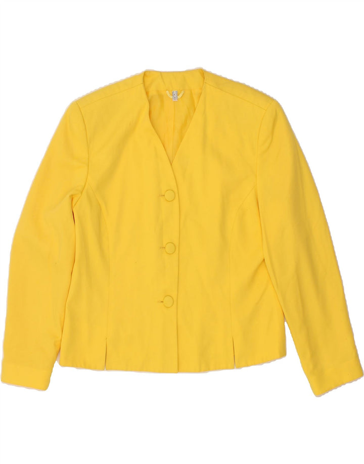 VINTAGE Womens 3 Button Blazer Jacket UK 14 Large Yellow Polyester Vintage Vintage and Second-Hand Vintage from Messina Hembry 