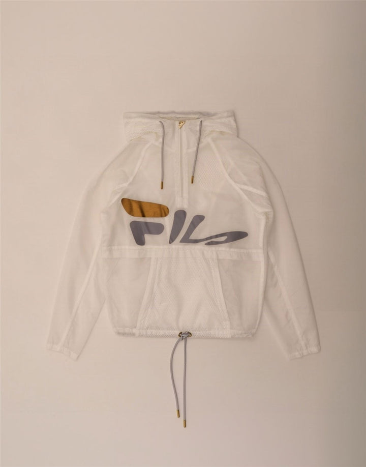 Fila Womens Grafisk Træningsdragt med hætte Topjakke UK 10 Small White Polyester