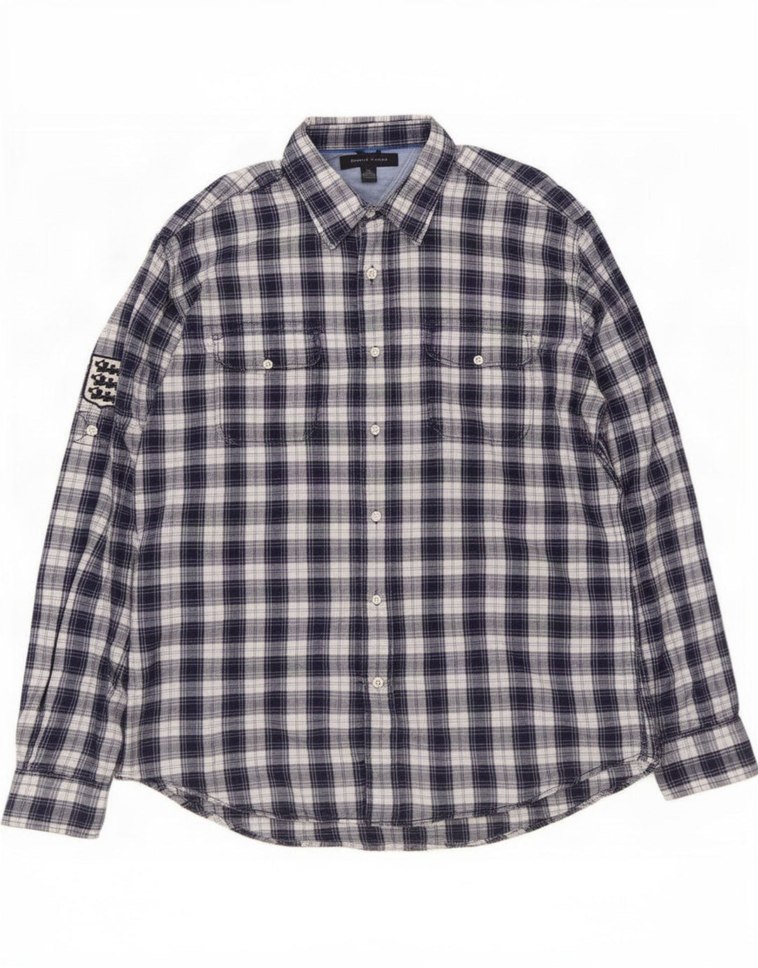 Tommy Hilfiger Herre flannelskjorte Stor marineblå ternet bomuld