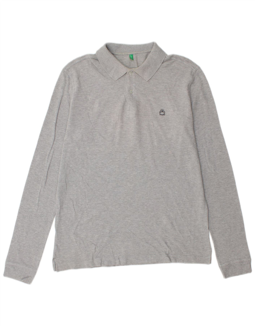 Benetton Langærmet Polo Shirt til mænd Stor grå bomuld
