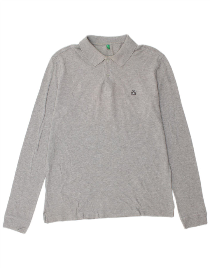 Benetton Langærmet Polo Shirt til mænd Stor grå bomuld