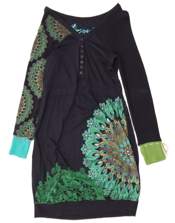 Desigual Dame Langærmet Bubble Dress UK 14 Large Navy Blue Paisley