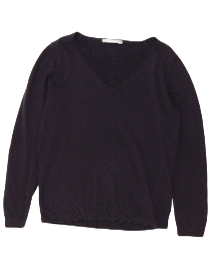 Marks & Spencer Dame V-hals sweater UK 12 Medium Navy Blue Akryl