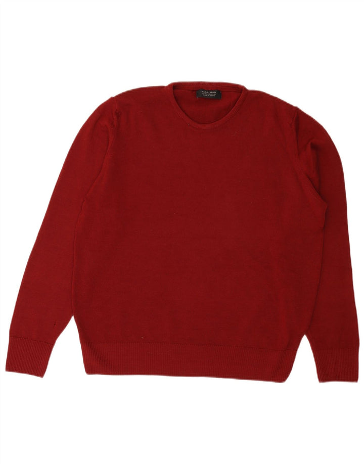 Zara Herre Crew Neck Jumper Sweater Medium Burgundy Uld