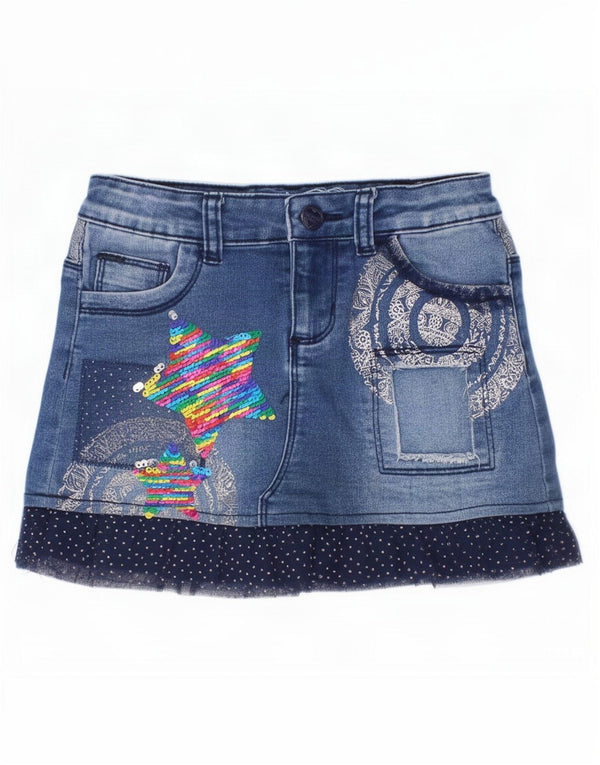 Desigual piger grafisk denimnederdel 7-8 år W22 blå patchwork bomuld