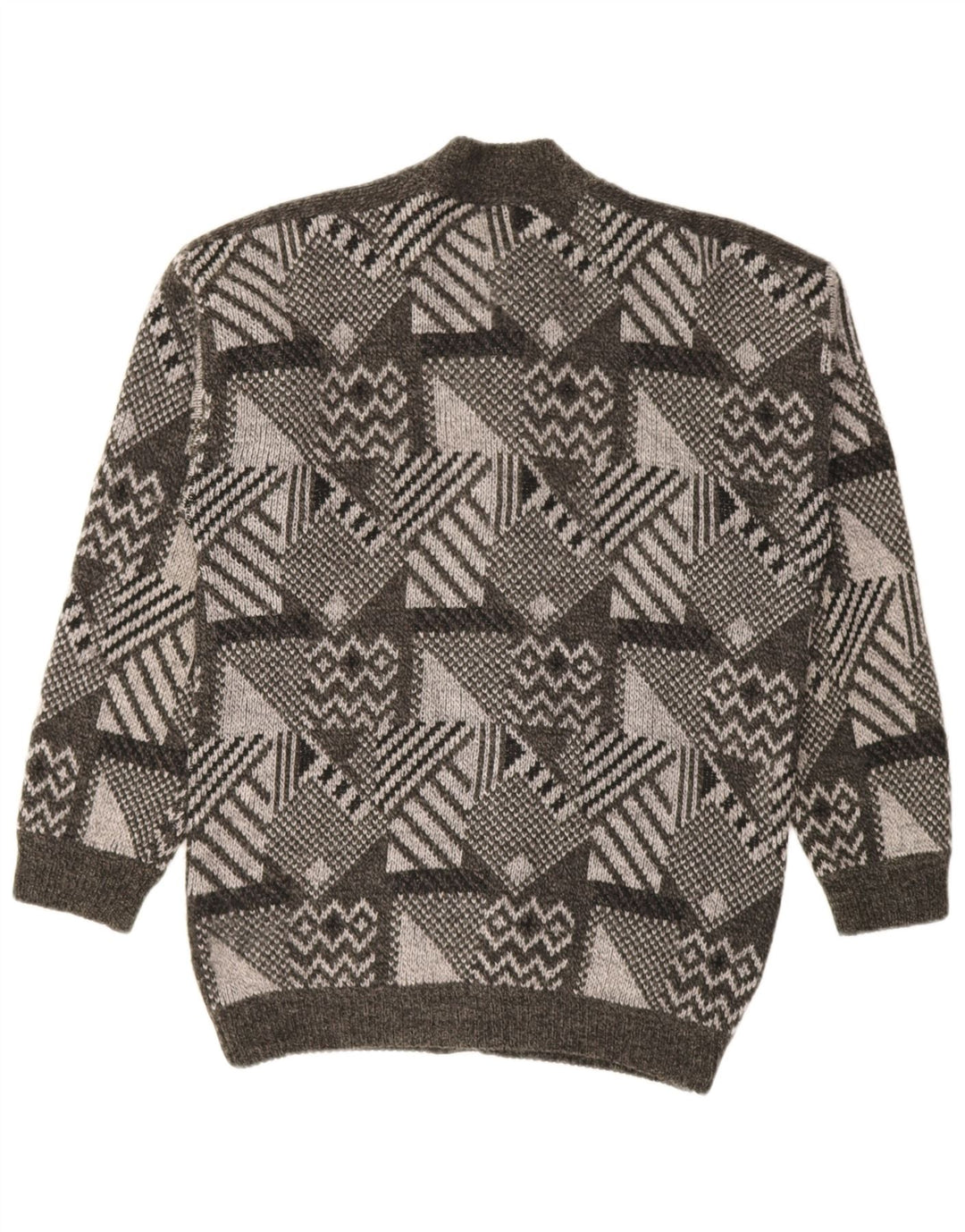 Vintage herre cardigan sweater mellemgrå geometrisk
