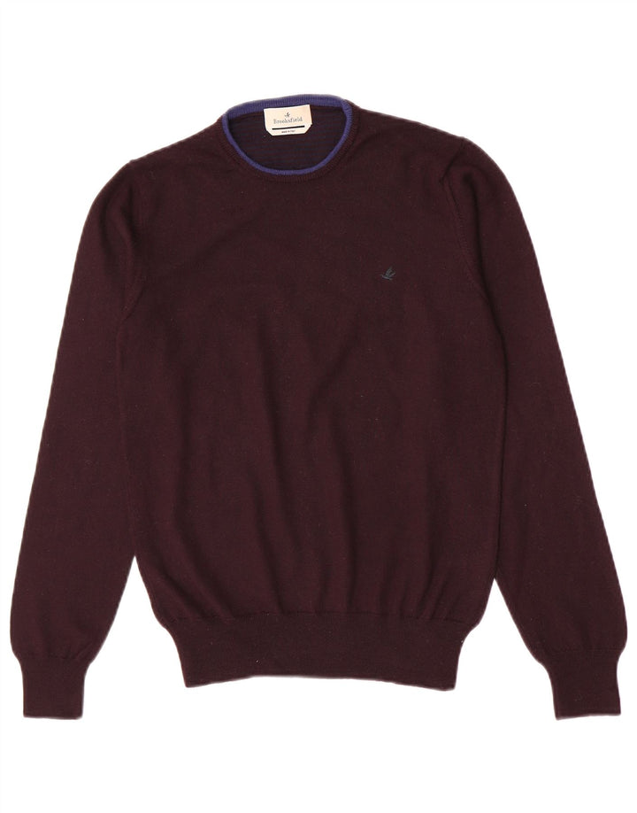 Brooksfield Herre Crew Neck Jumper Sweater IT 46 Small Maroon Virgin Wool