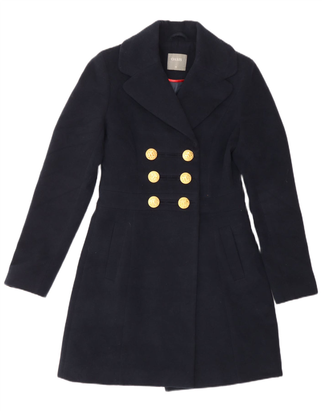 Oasis Dame Dobbeltradet Overfrakke UK 6 XS Navy Blue Polyester