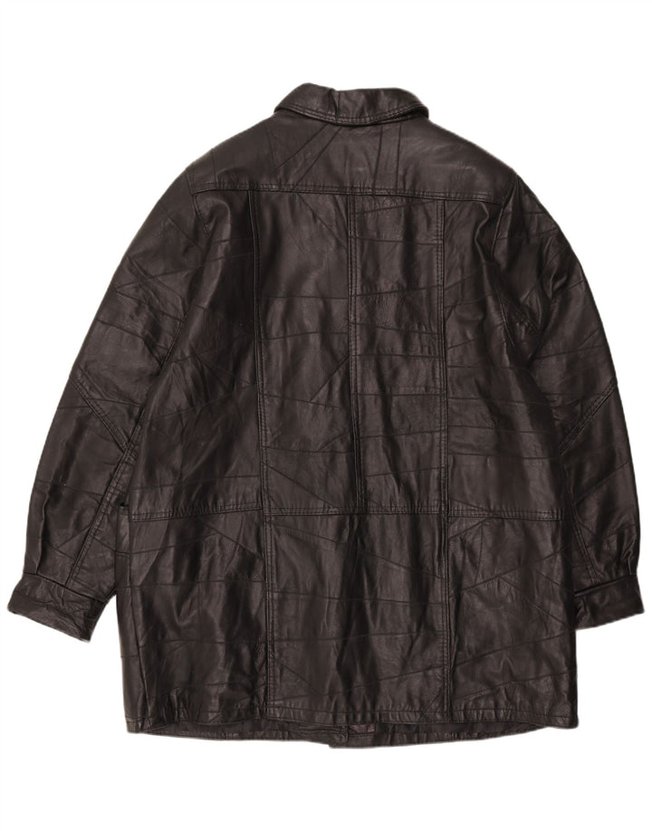 VINTAGE Womens Leather Coat UK 18 XL Black
