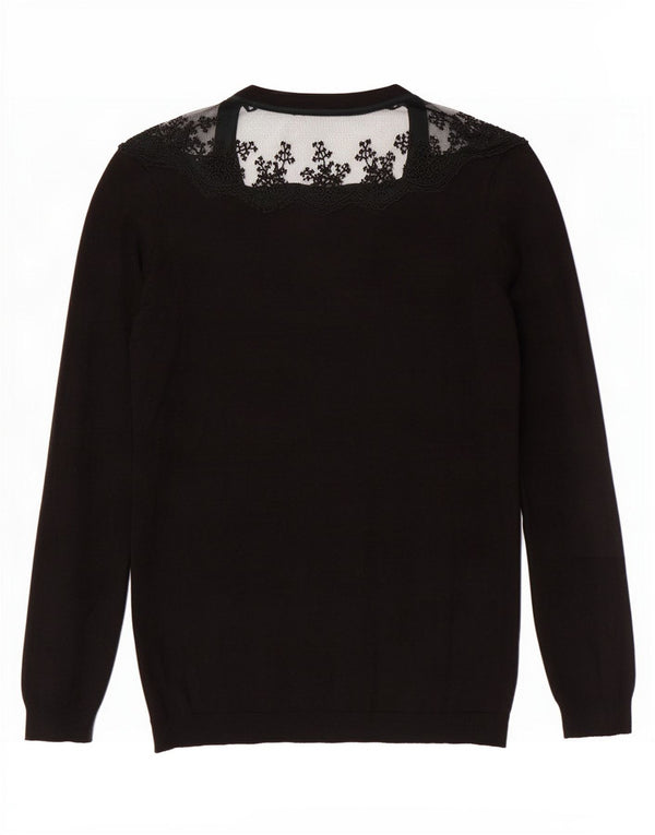 Zara Dame Cardigan Sweater UK 12 Medium Black Floral Viscose