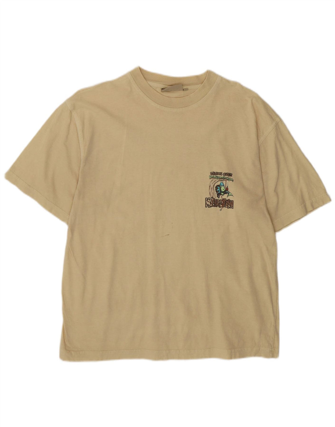 Weird Fish Herre grafisk T-shirt Top Medium Beige Bomuld