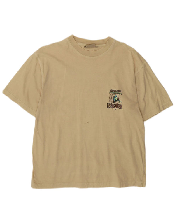 Weird Fish Herre grafisk T-shirt Top Medium Beige Bomuld