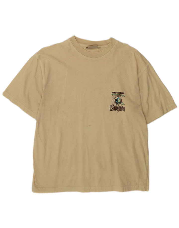 Weird Fish Herre grafisk T-shirt Top Medium Beige Bomuld