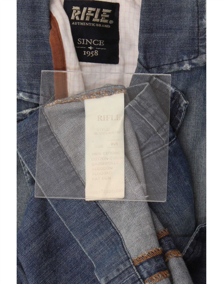 Rifle Herre Distressed Denim Blazer Jacket UK 38 Medium Blue Cotton