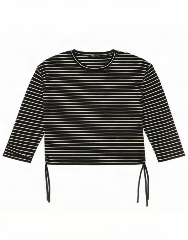Zara Dame Top Langærmet UK 16 Large Black Pinstripe Polyester