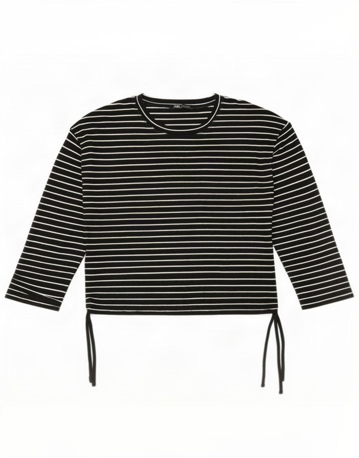 Zara Dame Top Langærmet UK 16 Large Black Pinstripe Polyester