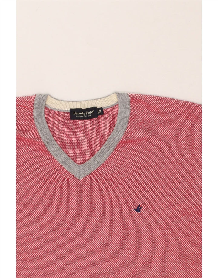 BROOKSFIELD Mens V-Neck Jumper Sweater IT 52 Large Red Cotton Vintage Brooksfield and Second-Hand Brooksfield from Messina Hembry 