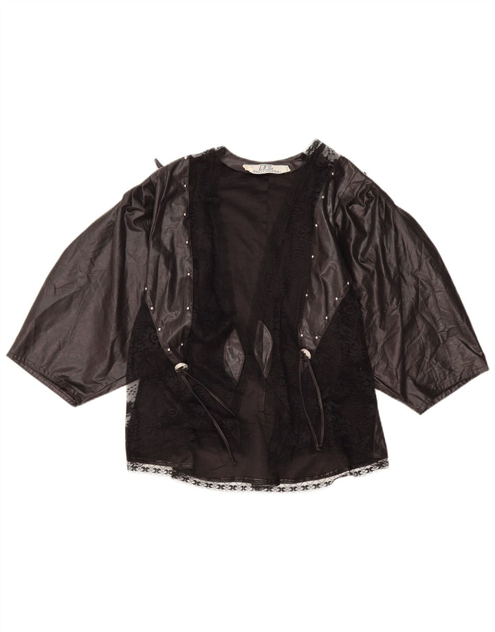 VINTAGE dame cardigantop 3/4 ærmer UK 10 Small Black