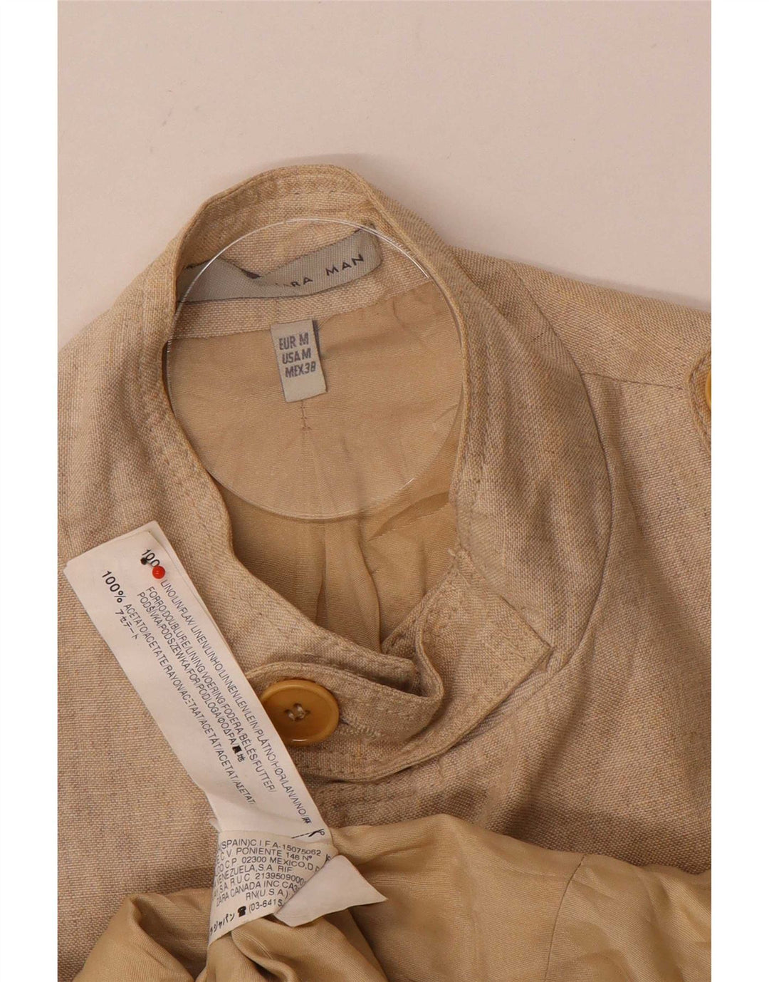 Zara Herre Military Jacket UK 38 Medium Beige Linen