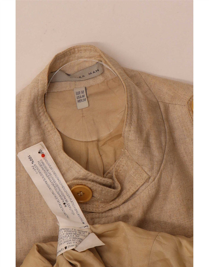 Zara Herre Military Jacket UK 38 Medium Beige Linen