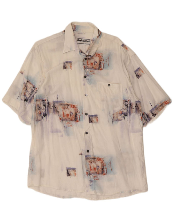 Vintage kortærmet herreskjorte Stor hvid patchwork