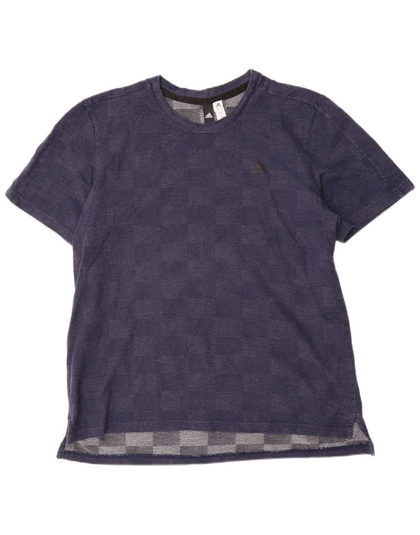 Adidas herre T-shirt top XL marineblå geometrisk bomuld