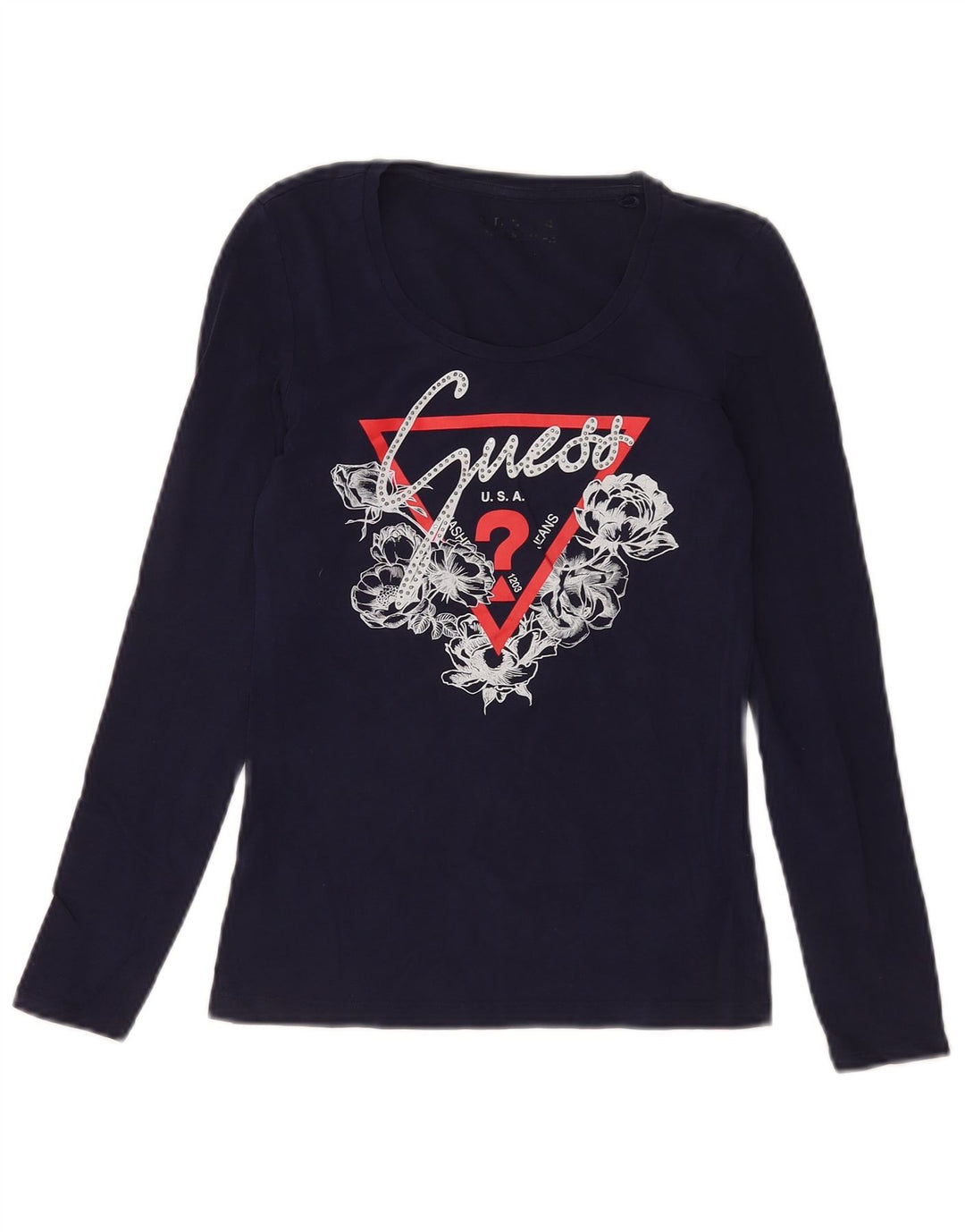 Guess Grafisk Top Langærmet Dame UK 4 XS Navy Blue